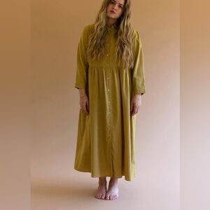 La Lou Everyday Dress Golden Yellow One size fits Most cotton Flax Lagenlook
